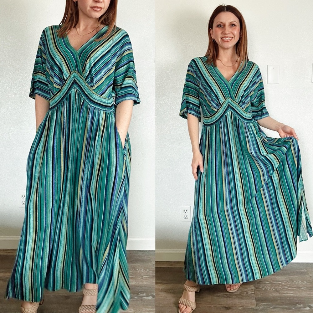 BloomChic Striped Maxi Dress in Green and Blue - Picture 8 of 8